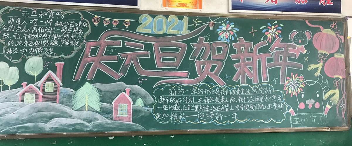 期末加迎新年的黑板报 迎新年黑板报图片素材
