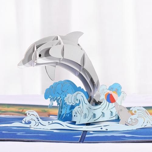 海豚立体纸雕贺卡 海豚立体贺卡
