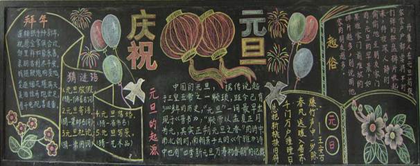 迎元旦简易黑板报 迎元旦黑板报图片素材