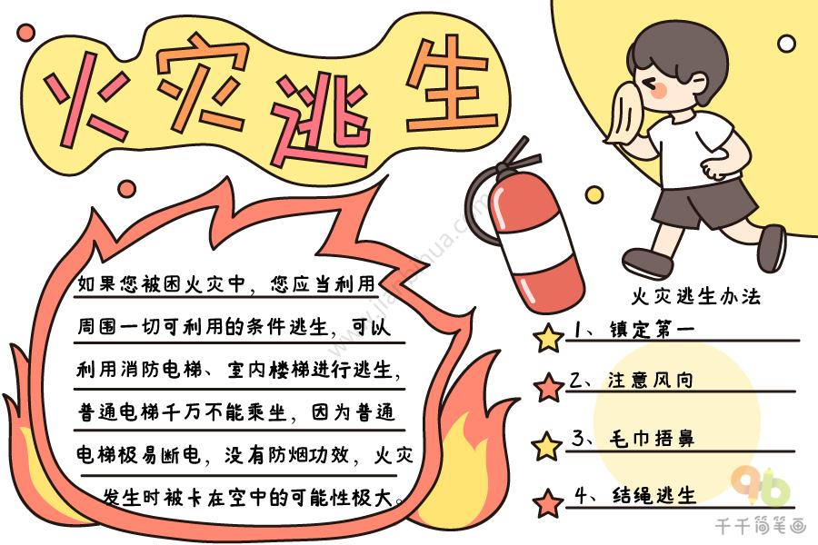 关于火灾逃生自救的知识手抄报 防火灾手抄报