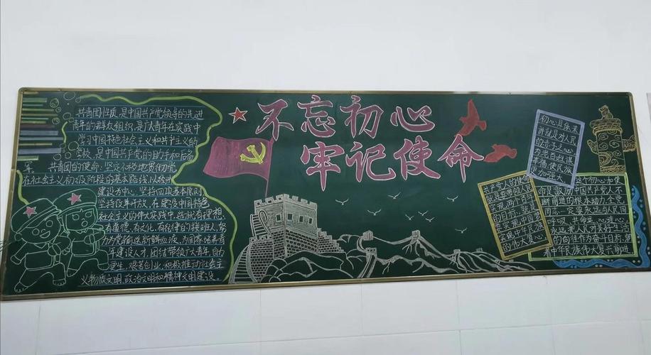 不忘初心牢记使命为主题的黑板报 主题黑板报图片素材