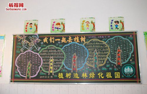 植树节主题卡通黑板报 植树节黑板报图片素材