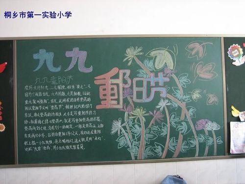 九九重阳节水粉黑板报 重阳节黑板报图片素材