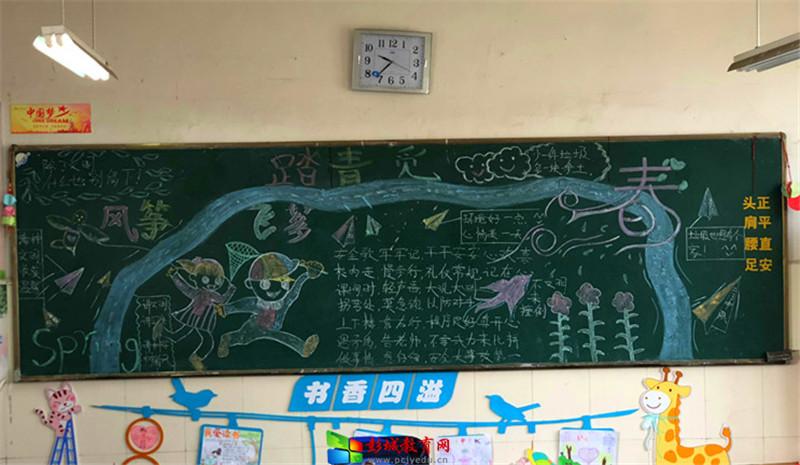 踏青放风筝黑板报 黑板报图片素材