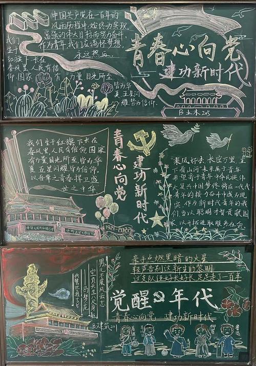 青春心向党建工新时代黑板报 新时代黑板报图片大全