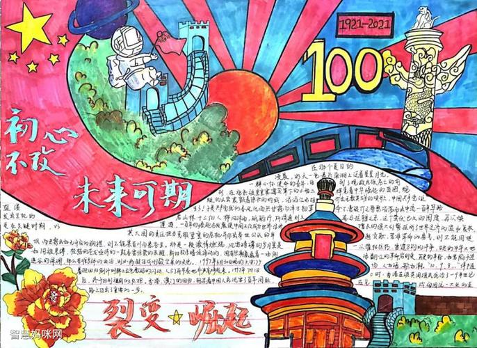 曲洲老师画百年党史手抄报 百年校庆手抄报