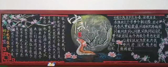 中秋油画黑板报 中秋黑板报图片素材