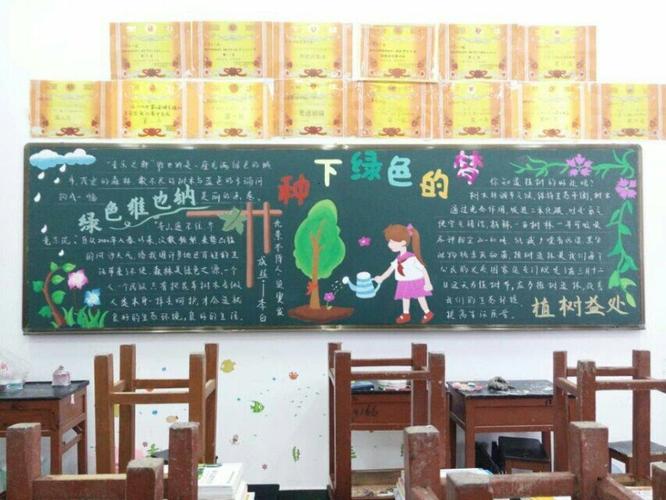 种绿植绿黑板报 黑板报图片大全