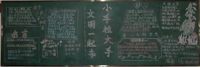 大手拉小手文明路上一起走黑板报 文明黑板报图片素材