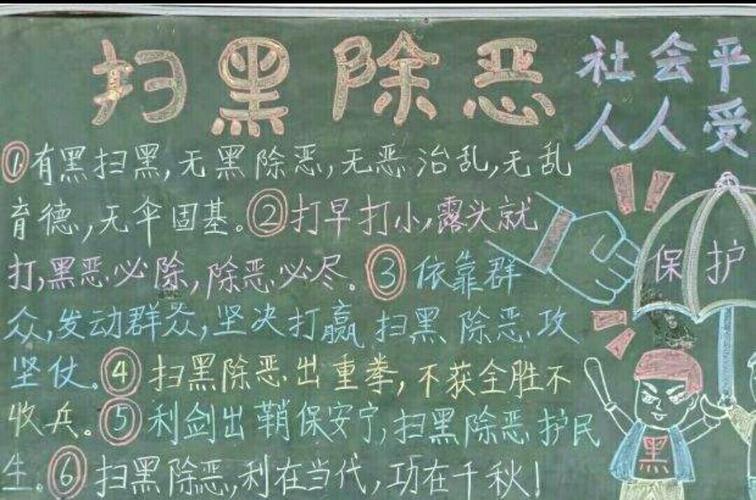 初中防范黑势力黑板报 初中黑板报图片素材