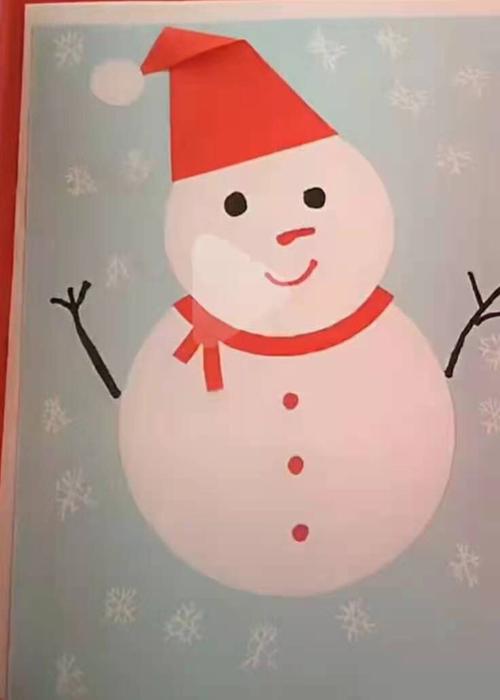 中班撕纸雪人贺卡 折纸雪人贺卡