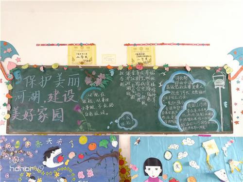保护异龙湖黑板报 保护环境黑板报图片素材